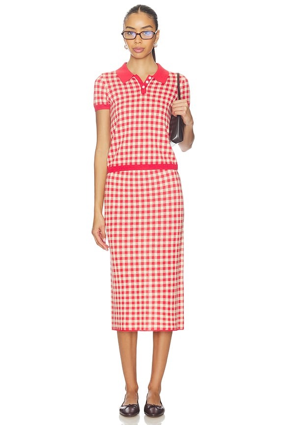 Gingham Shrunken Polo in Scarlet & Mist