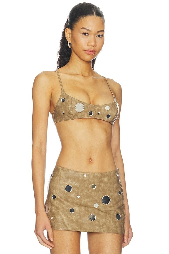 Bra Top With Mirror Trims in Brown