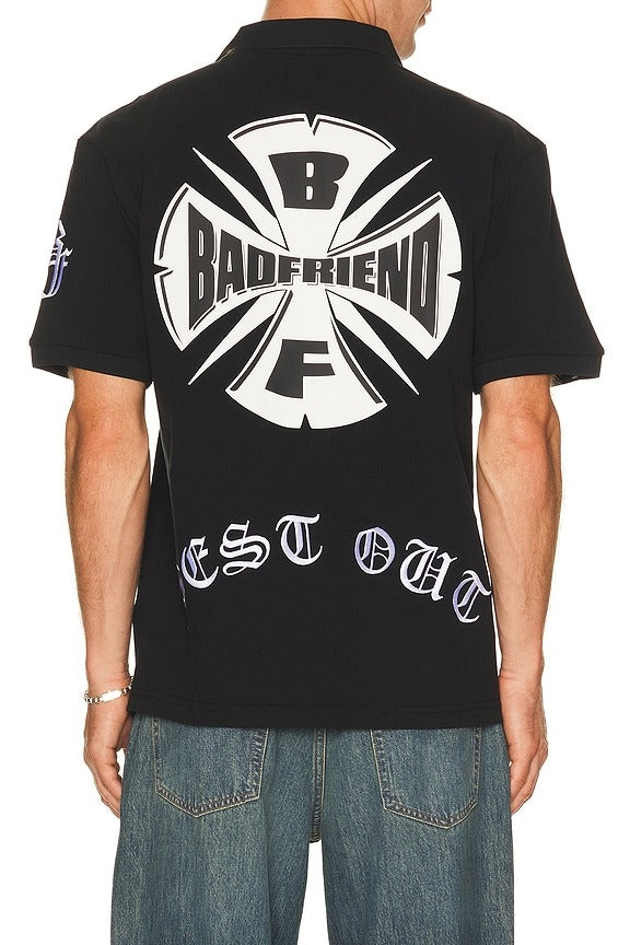 Best Out Embroidered Knit Polo in Black & White