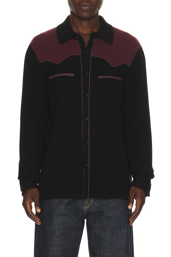 Western Button Up Shirt in Black & Fig