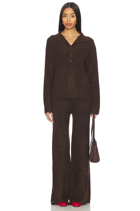 Button Funnel Neck Sweater in Umber