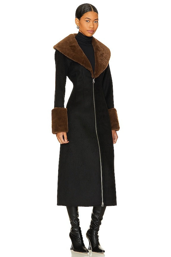 Giovanna Coat in Black & Taupe