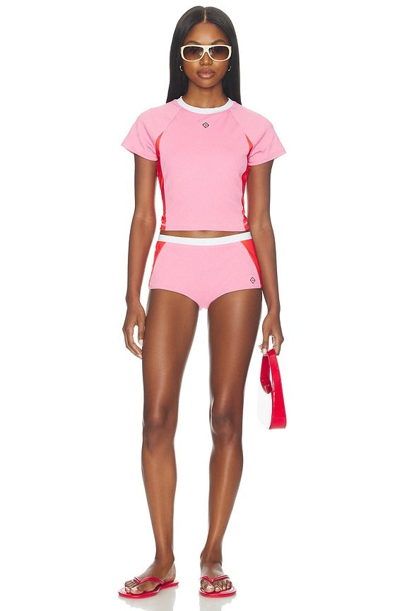 Monogram Rash Top in Pink, Red, & White