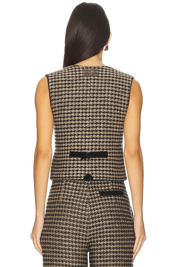 Houndstooth Tailored Vest in Black & Dune