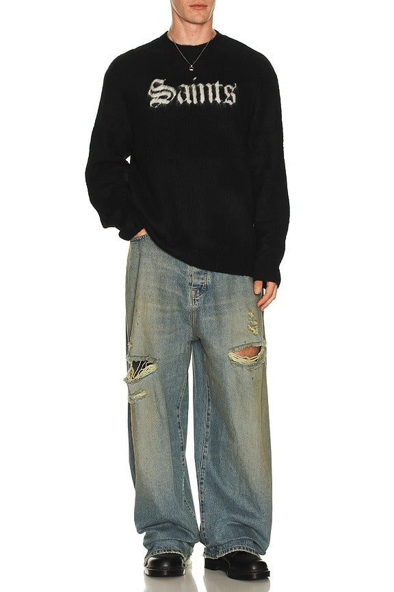 Saints Crew Sweater in Black & Chalk White