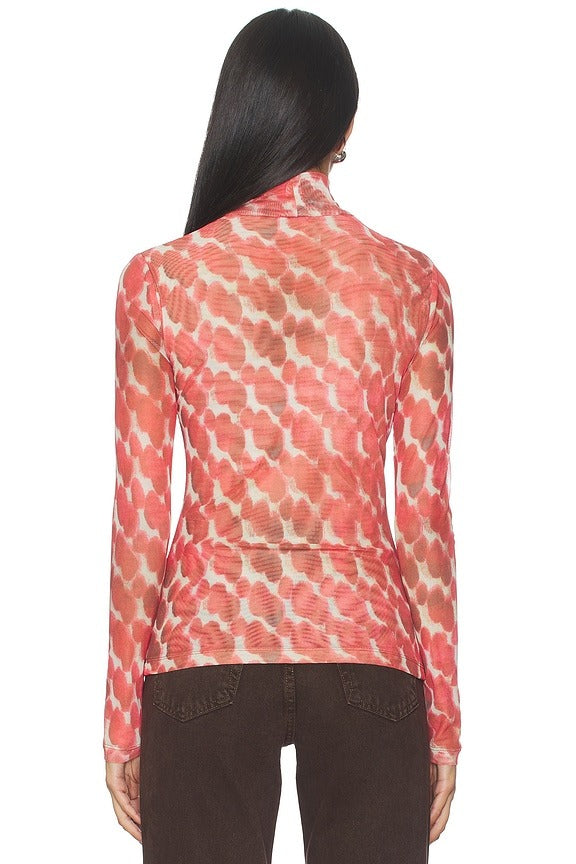 Alba Long Sleeve Mesh Top in Red Spot