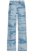 5 Pocket Laser Printed Patched Pants in Light Indigo