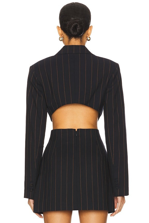 Anya Navy Pin Stripe Blazer in Navy & Brown