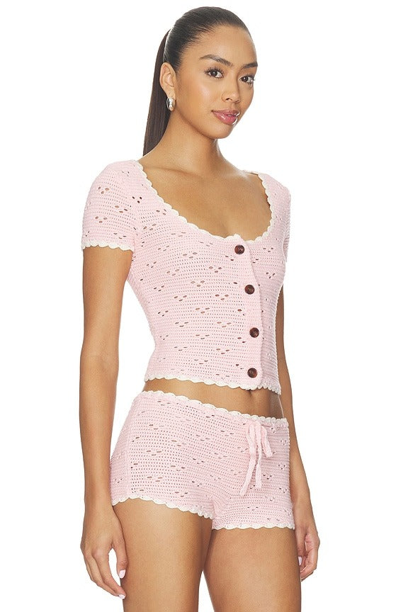 Bernadette Short Sleeve Top in Baby Pink
