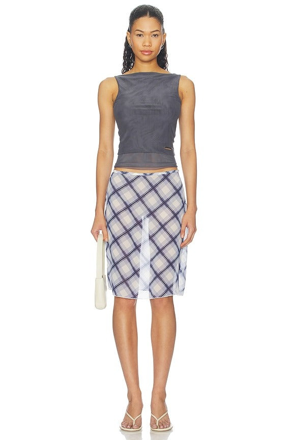 Double Layer Sleeveless Mesh Top in Steel Grey