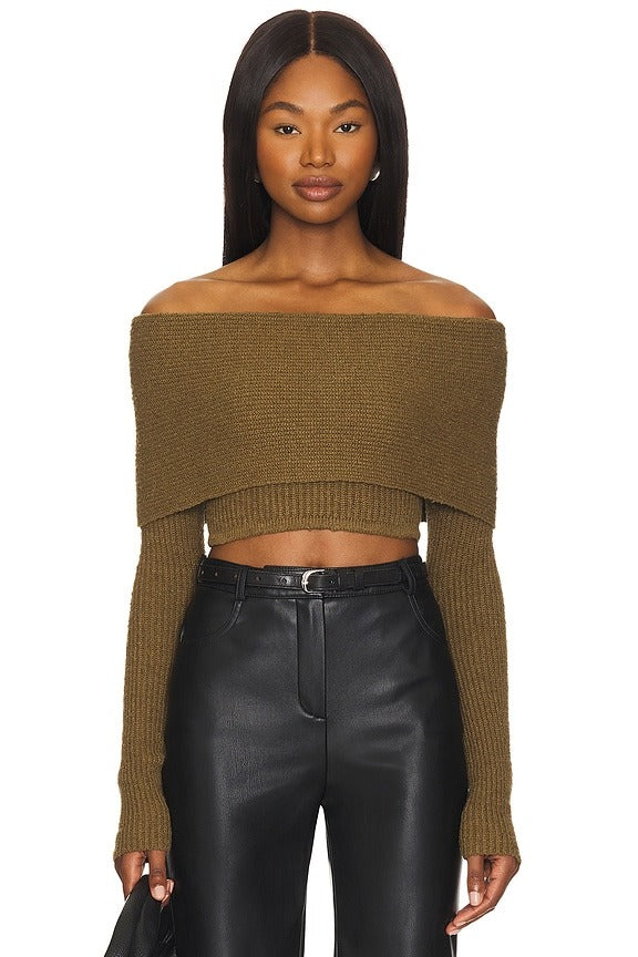 Elan Off Shoulder Top in Dark Olive