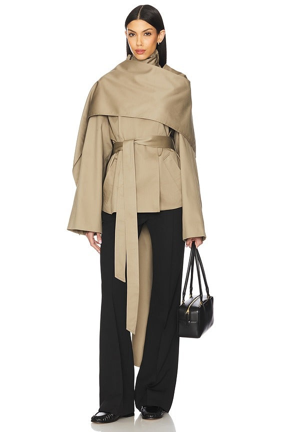 Yuna Crop Trench in Khaki Greige