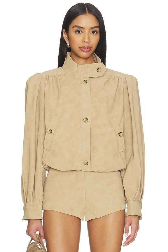 Leon Faux Leather Jacket in Soft Beige