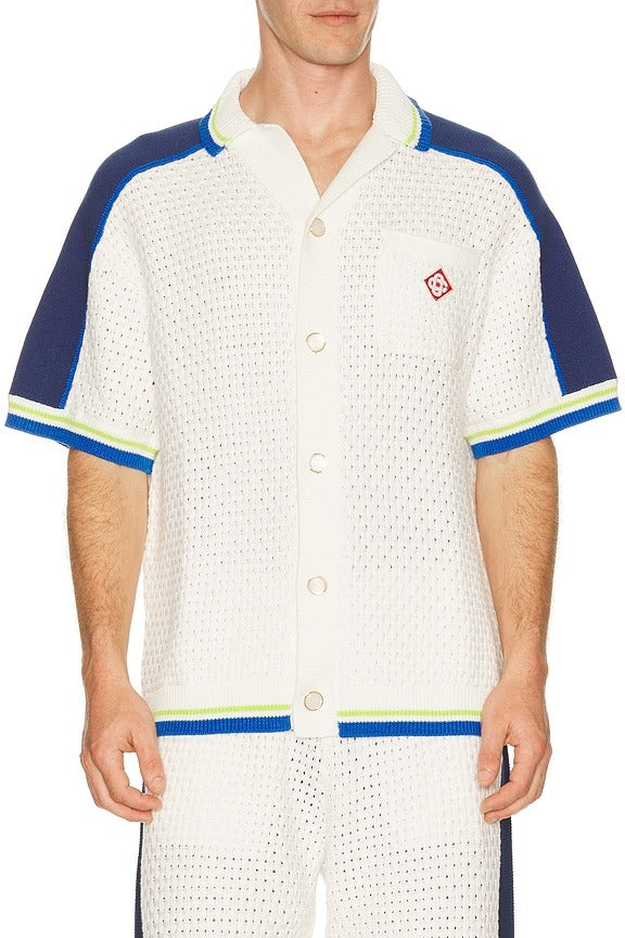 Crochet Shirt in White & Blue