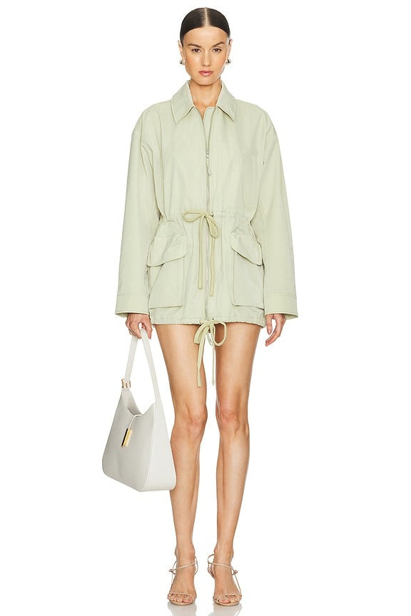 Tech Gabardine Parka Jacket in Light Olive