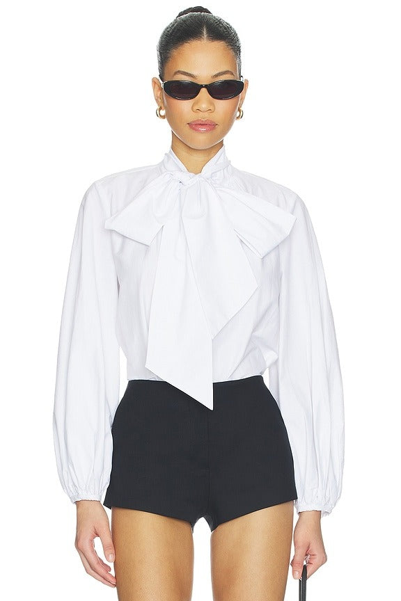 Deon Tie Neck Blouse in White