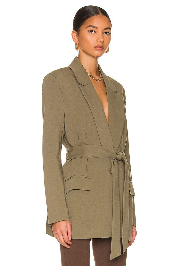 Belted Blazer in Khaki