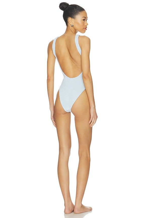 Square Neck One Piece in Metallic Ice Blue