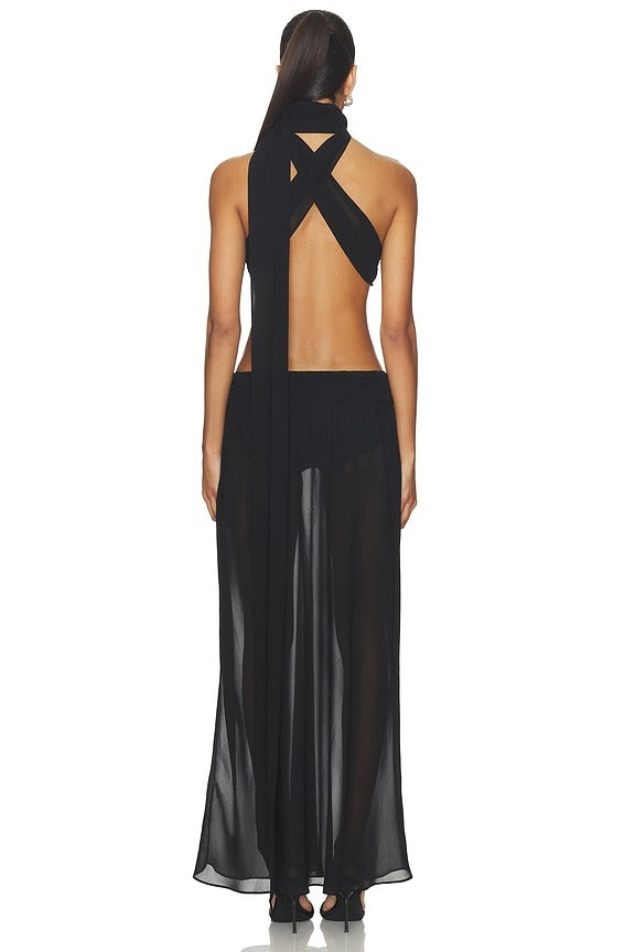 Low Back Chiffon Dress in Black