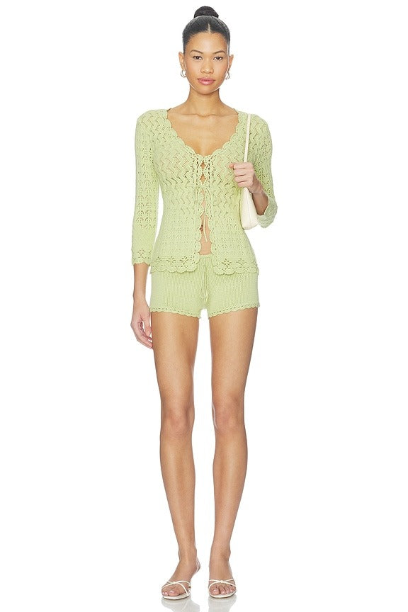 Scallop Tie Knit Short in Kiwi