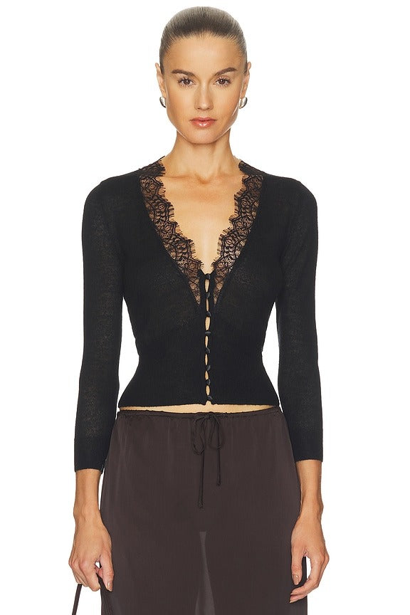 Eluna Lace Detail Cardigan in Black
