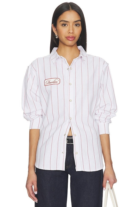Mechanic Button Down Shirt in Red & White