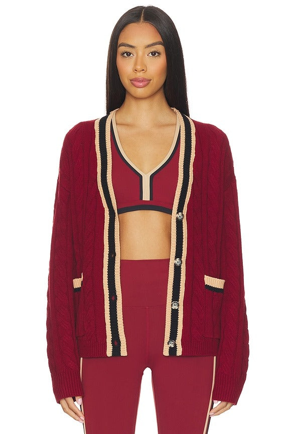 Gene Cardigan in Maroon Merlot Colorblock