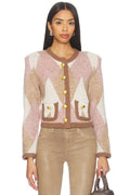 Siobhan Fuzzy Argyle Cardi in Natural & Mauve Multi Argyle