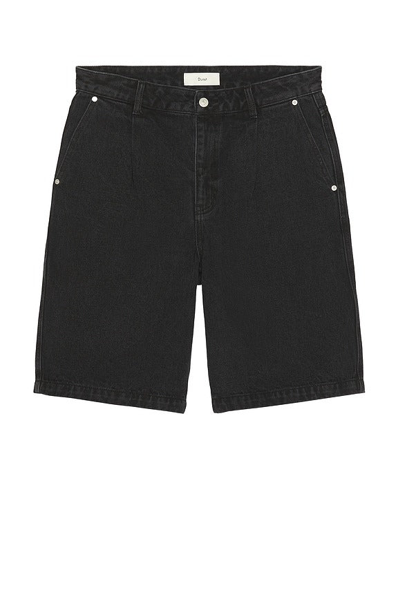 Pleated Bermuda Denim Shorts in Black