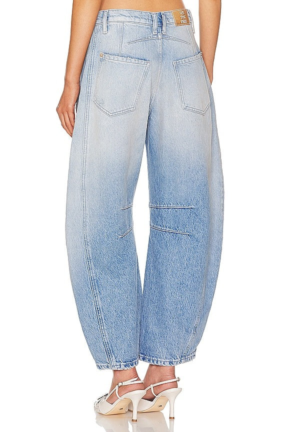 x We The Free Good Luck Mid Rise Barrel Jeans in Barnyard Blue