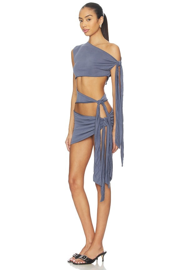 Cupro Knotted Mini Dress in Blue