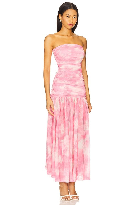 Solana Mesh Maxi Dress in Pink Flora