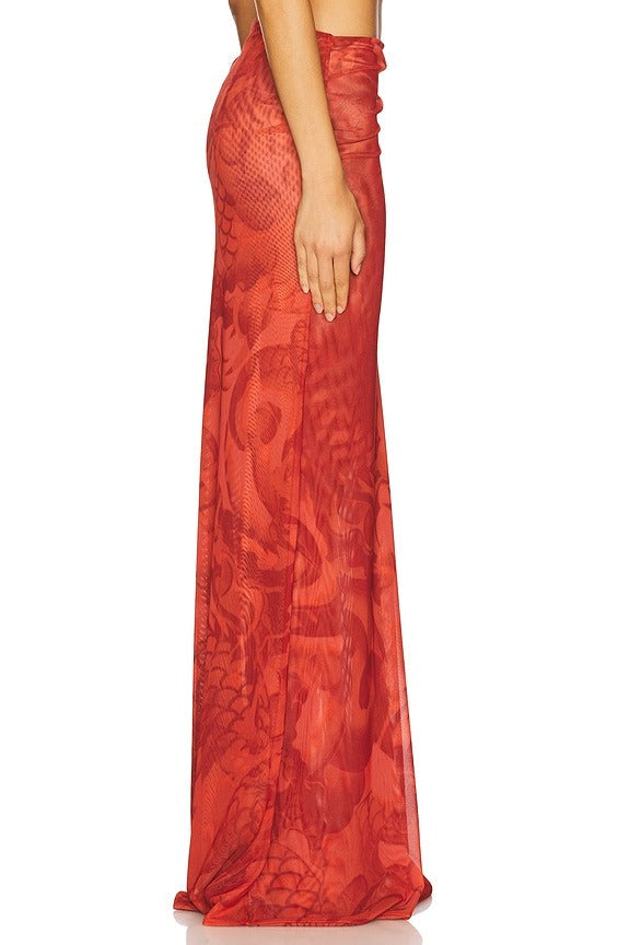 Reversible Maxi Skirt in Red Snake Print
