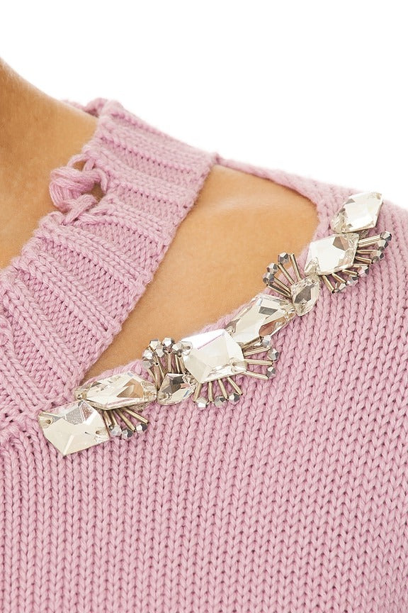 Distressed Crystal Sweater in Antique Pink