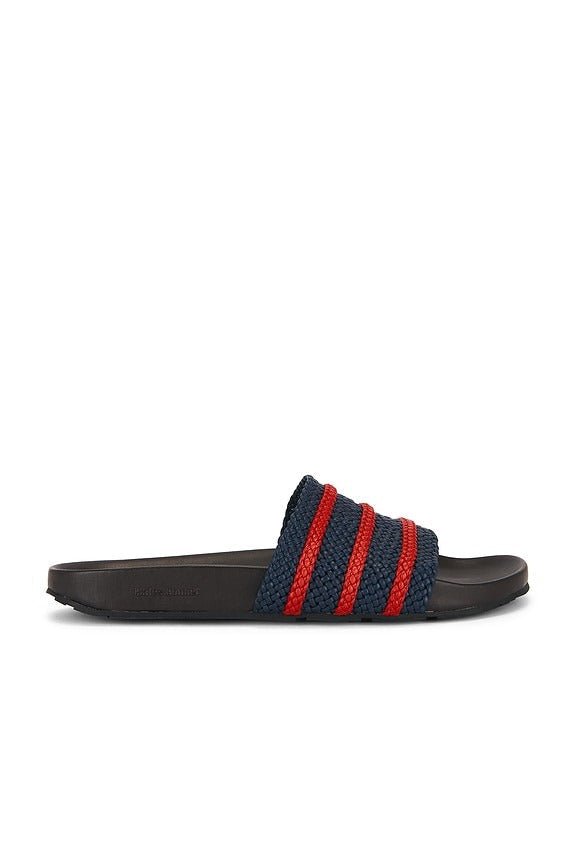 Adilette Slide in Night Navy, Better Scarlet, & Dark Brown