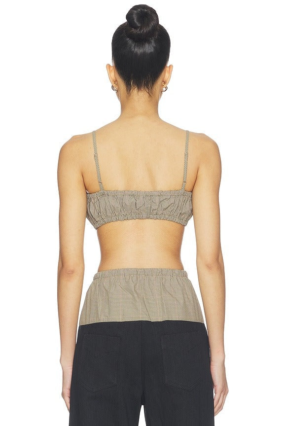 Bubble Bandeau Crop Top in Khaki Plaid