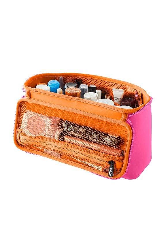 Large Neoprene Train Case in French Pink & Sherbert