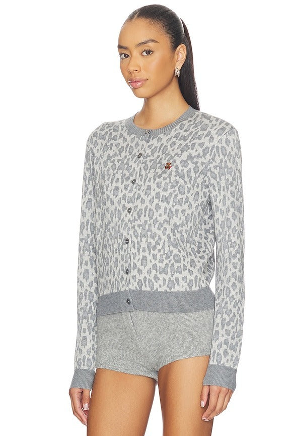 June Relaxed Cardigan in Grey Leopard