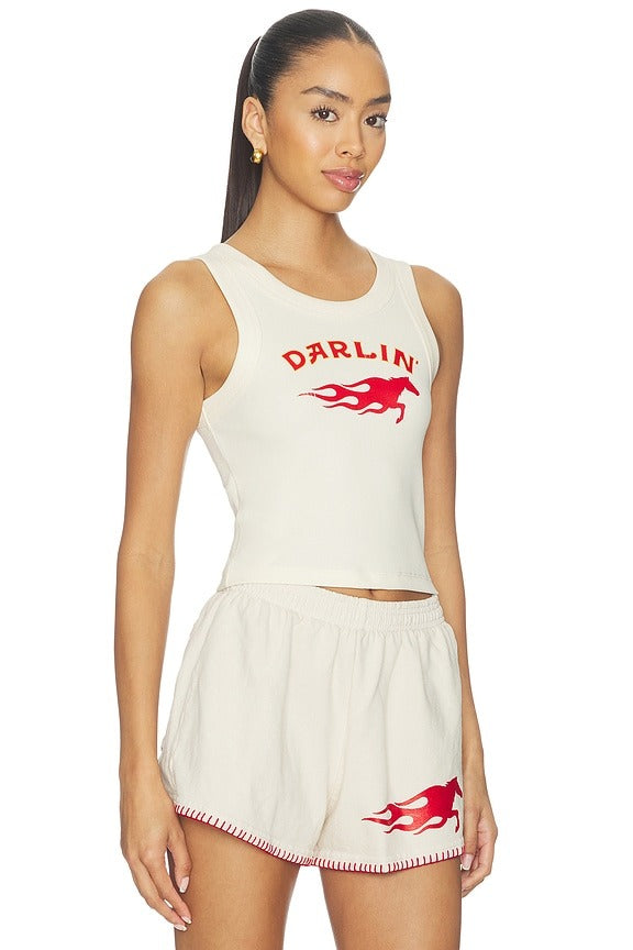 Hot Bronc Crop Tank in Creme