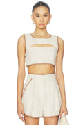 Bound Cutout Crop Top in Oatmeal Linen