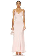 Andrina Twist Strap Flare Maxi Dress With Sheer Godets in English Rose