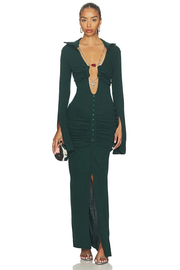 La Davina Knit Long Dress in Green