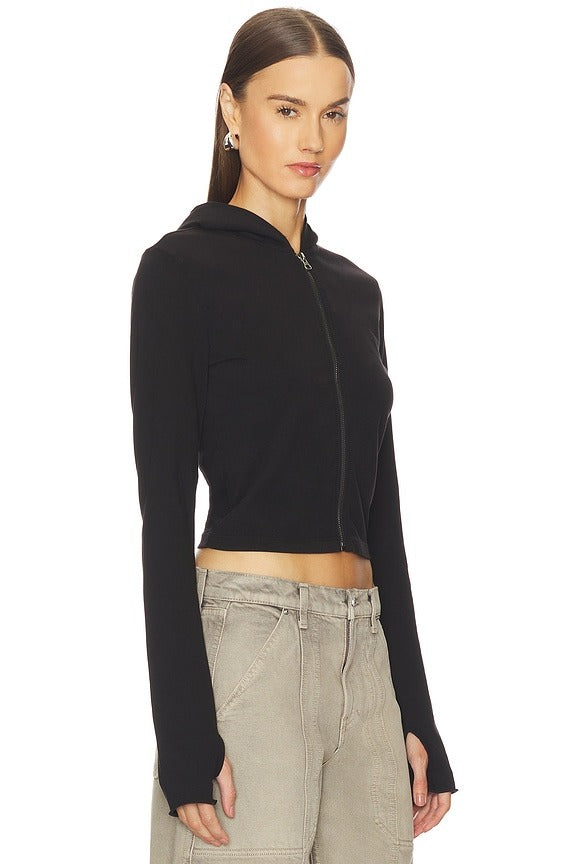 Shrunken Zip Hoodie in Black