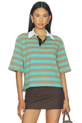 Frankie Top in Aqua & Camel Stripe