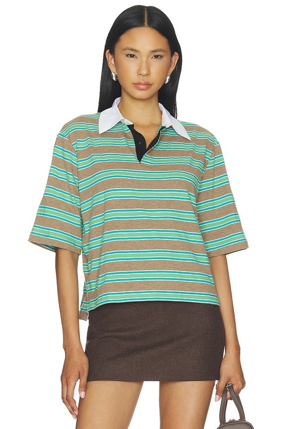 Frankie Top in Aqua & Camel Stripe