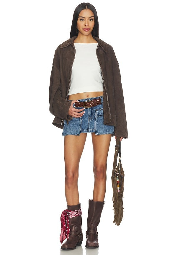 x We The Free Hera Studded Denim Mini Skirt in Juno