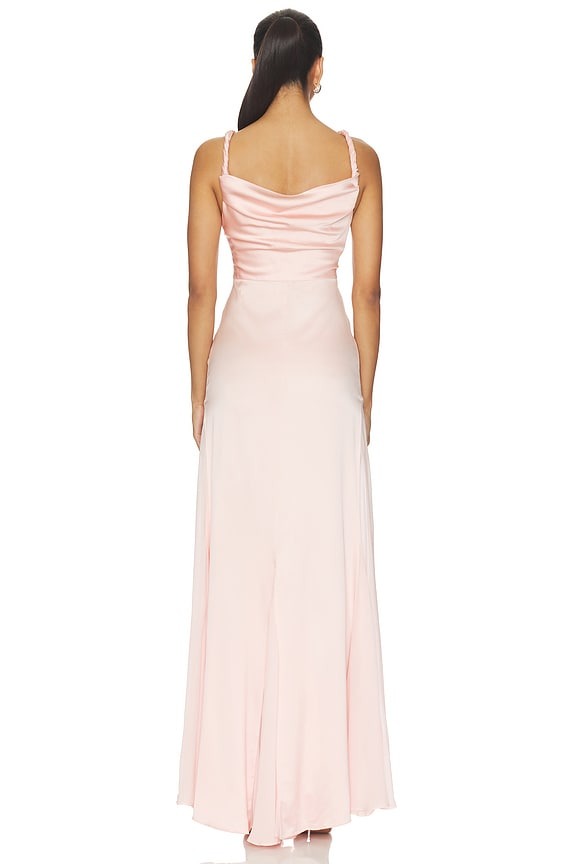 Andrina Twist Strap Flare Maxi Dress With Sheer Godets in English Rose