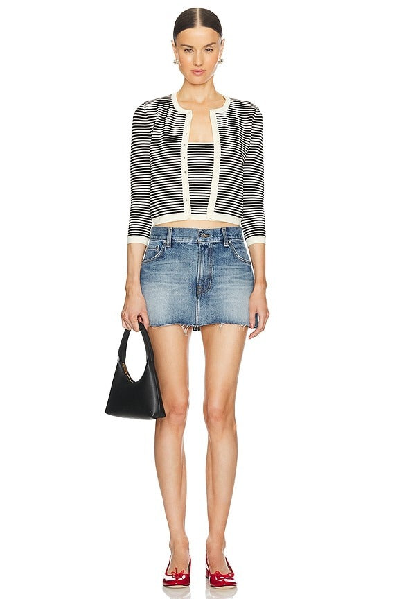 Isabelle Top in Black & Ivory Stripe
