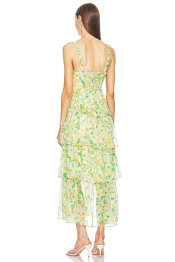Midsummer Dress in Yellow Green Multi