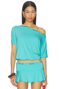 Stud Open Back Top in Light Blue